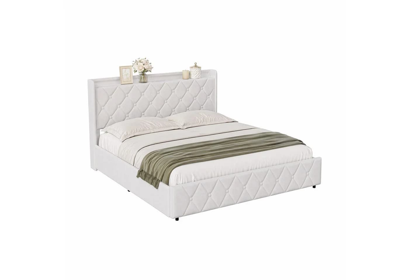 Furnishings Home Polsterbett mit LED, Stauraum & USB-Anschluss Beige - Bild 4