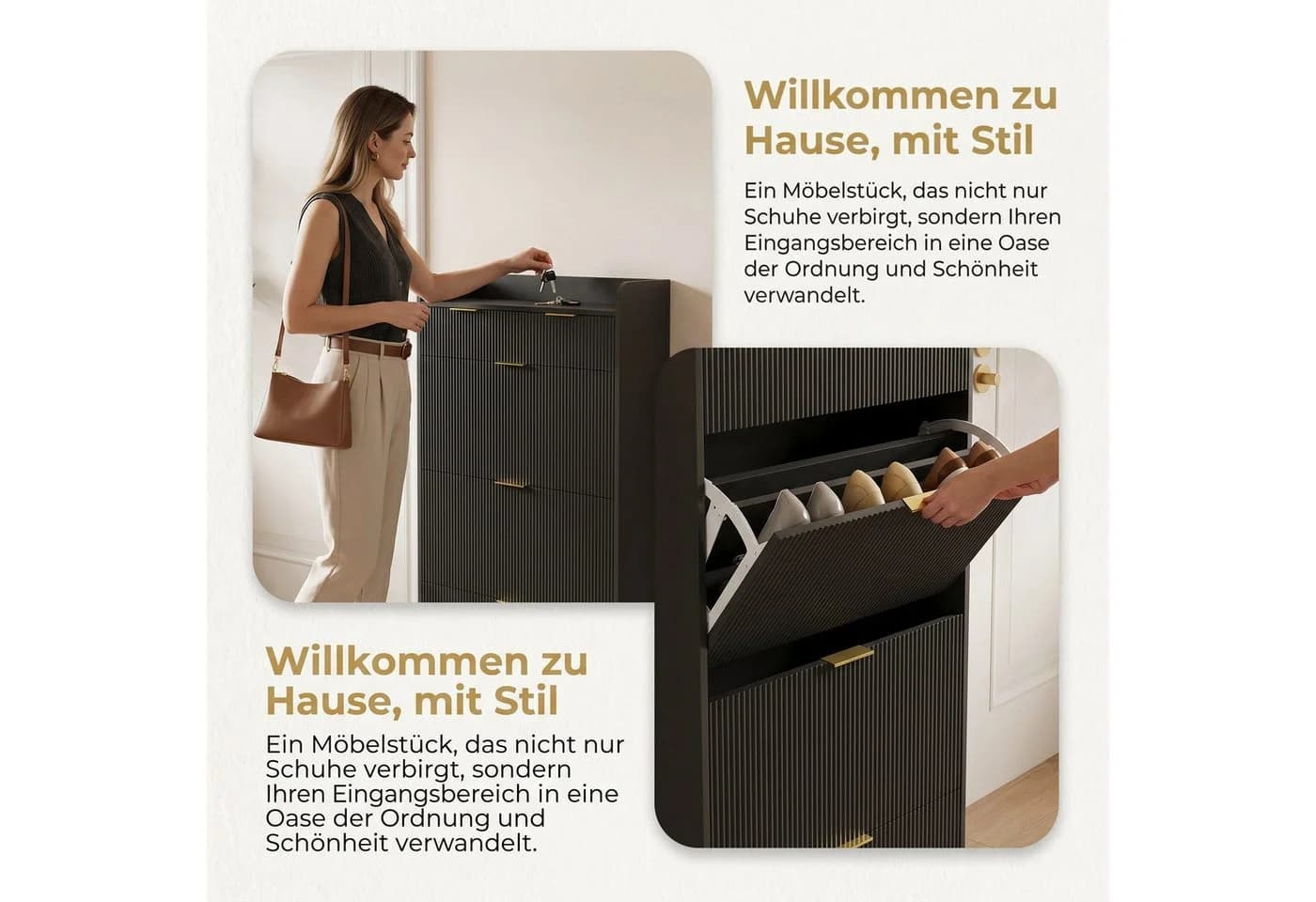Furnishings Home Schuhschrank Schwarz 3 Klappen 2 Schubladen