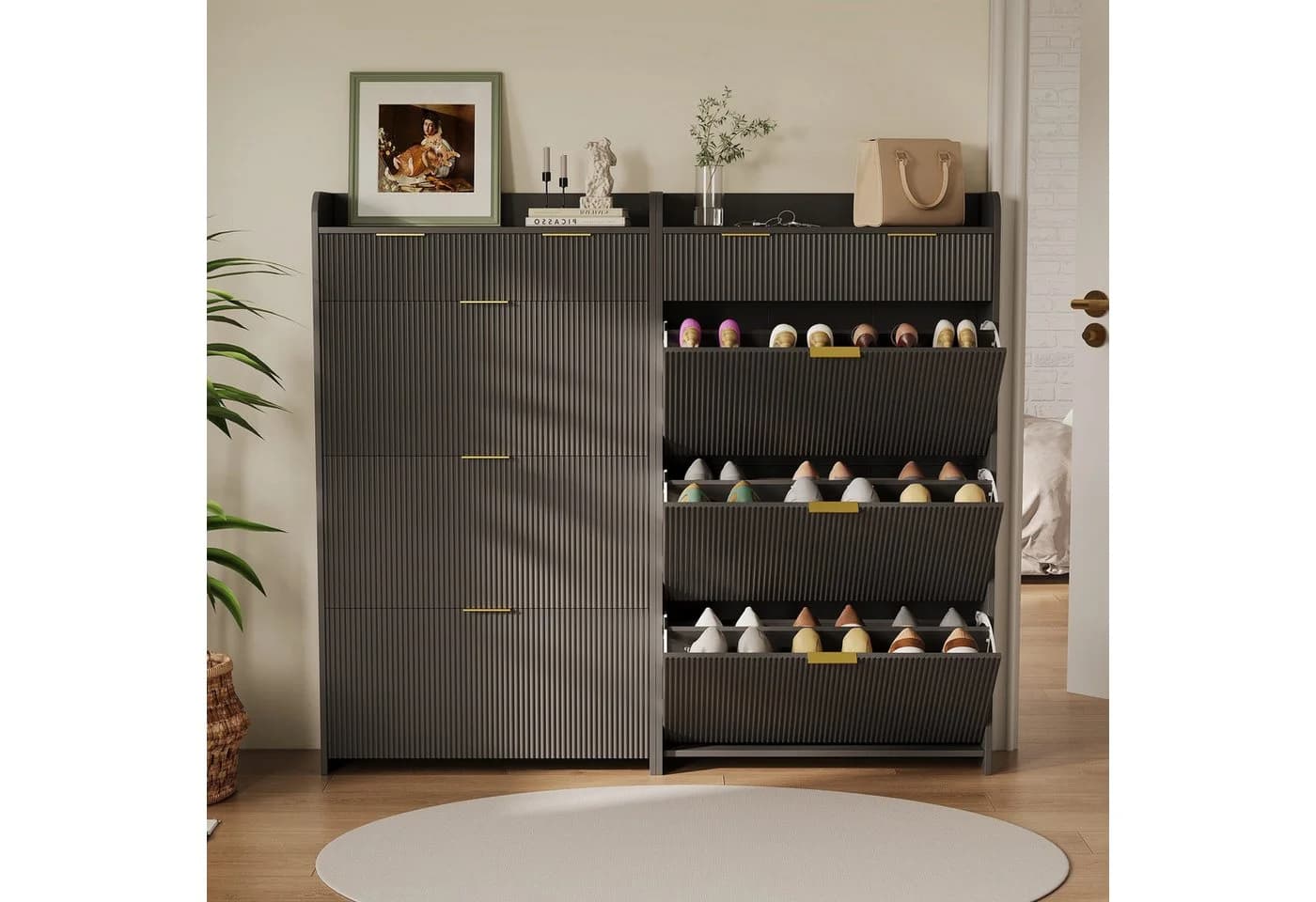Furnishings Home Schuhschrank Schwarz 3 Klappen 2 Schubladen - Bild 2