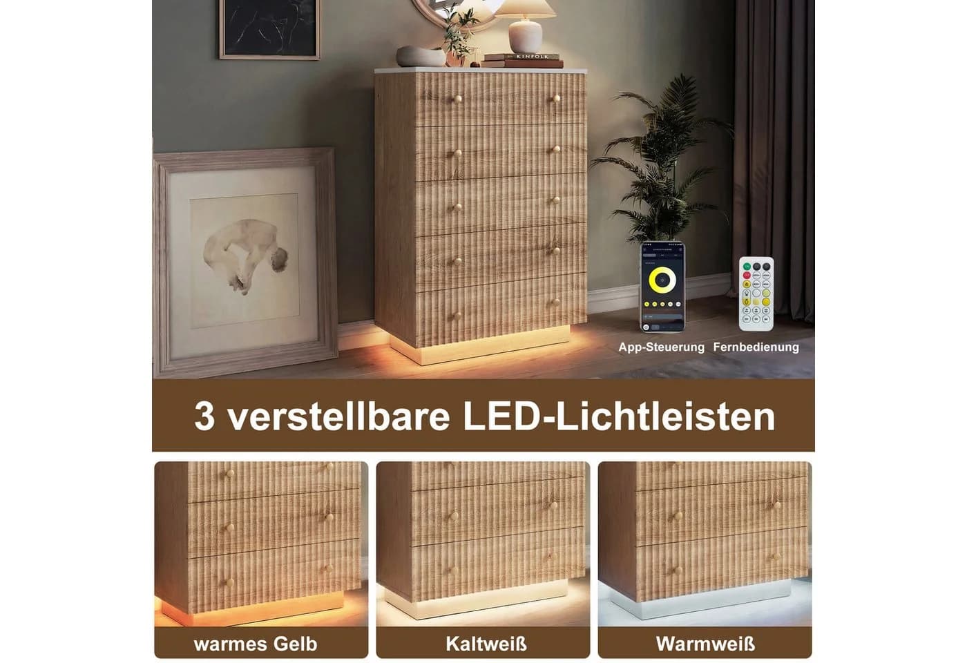 Furnishings Home Kommode mit 5 Schubladen und LED-Beleuchtung - Bild 3