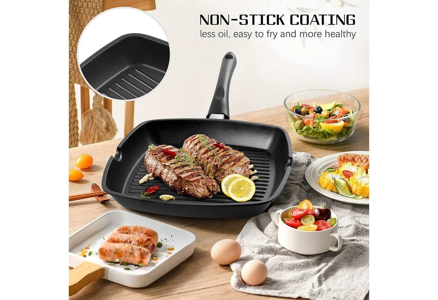SunJas Grillpfanne 2er Set Antihaftbeschichtet Aluminium - Bild 3