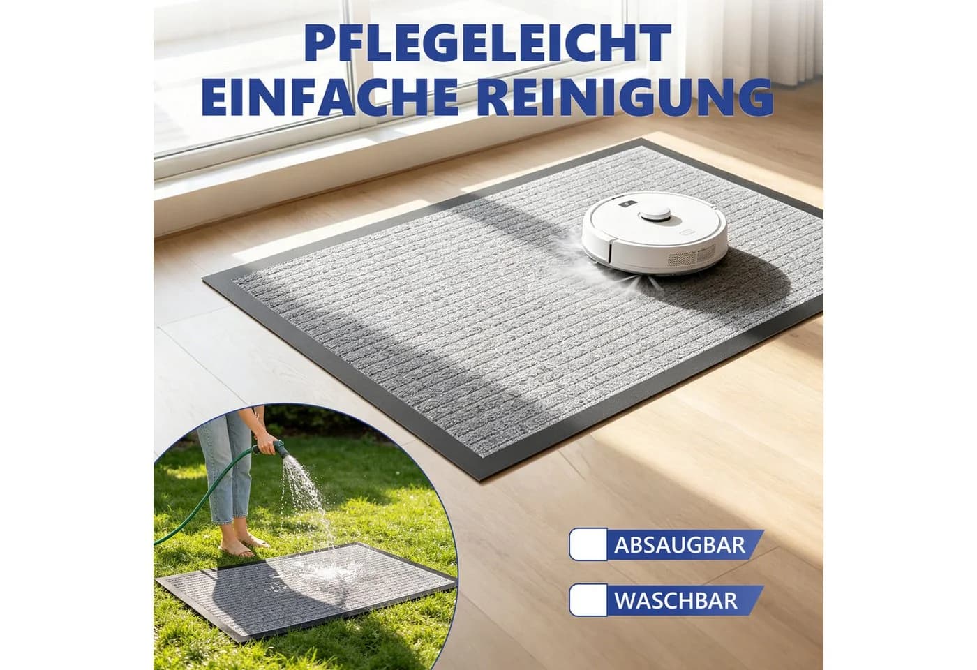 SunJas Fußmatte rutschfest Grau Schwarz Rot Innen Außen - Bild 4
