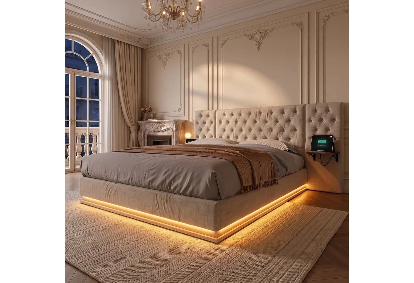 PXloue Polsterbett Chesterfield Design mit LED-Beleuchtung und Bettkasten - Bild 2
