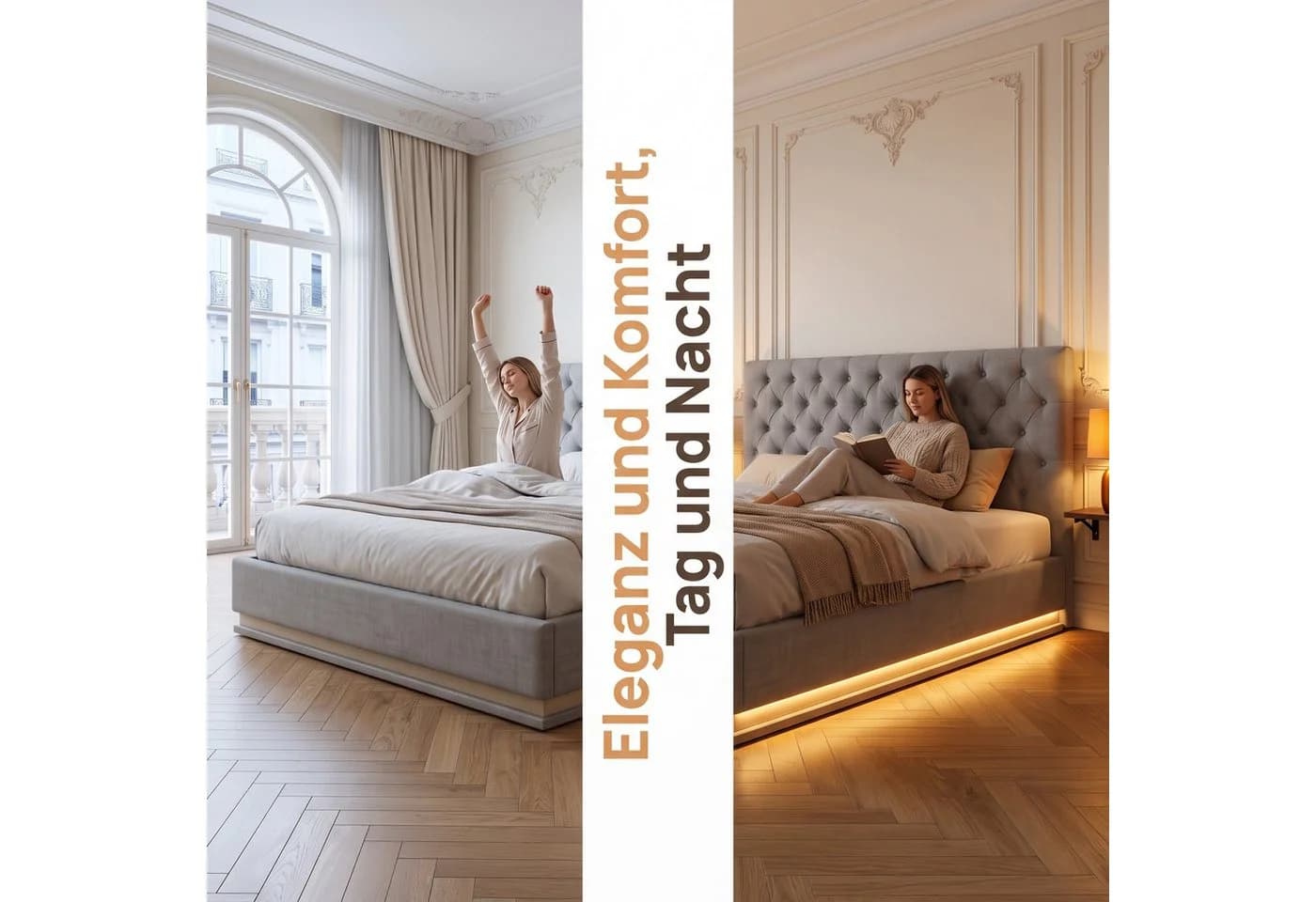 PXloue Polsterbett Chesterfield Design mit LED-Beleuchtung und Bettkasten - Bild 3