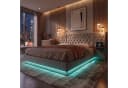 PXloue Polsterbett Chesterfield mit LED & Bettkasten Leinen 140x200 Bild 2