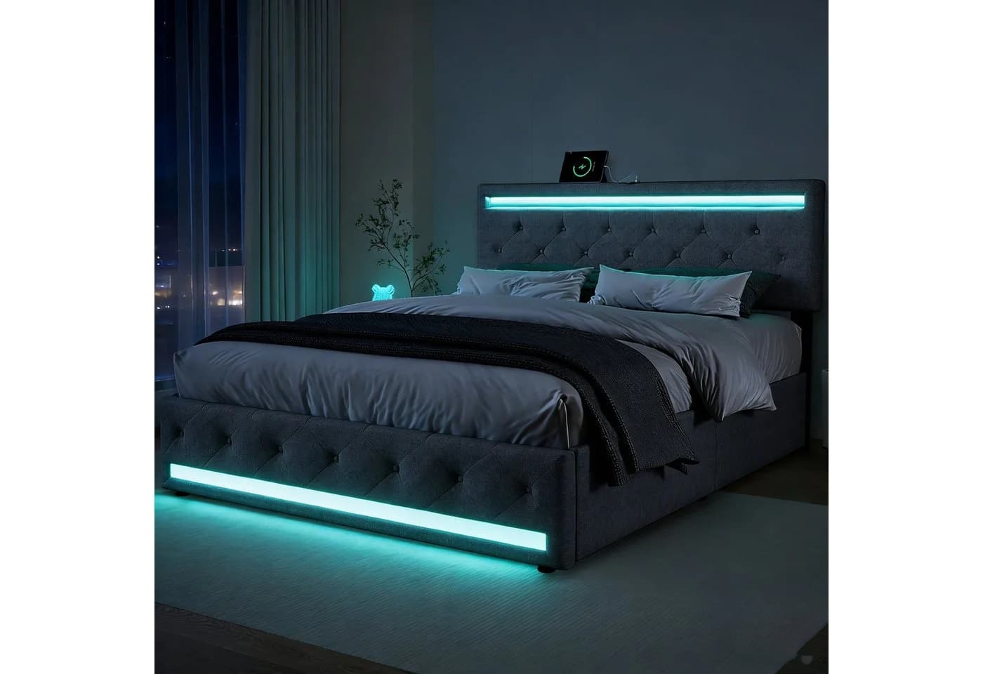 Gdood LED Polsterbett 180x200 grau mit Stauraum und RGB-Beleuchtung - Bild 2