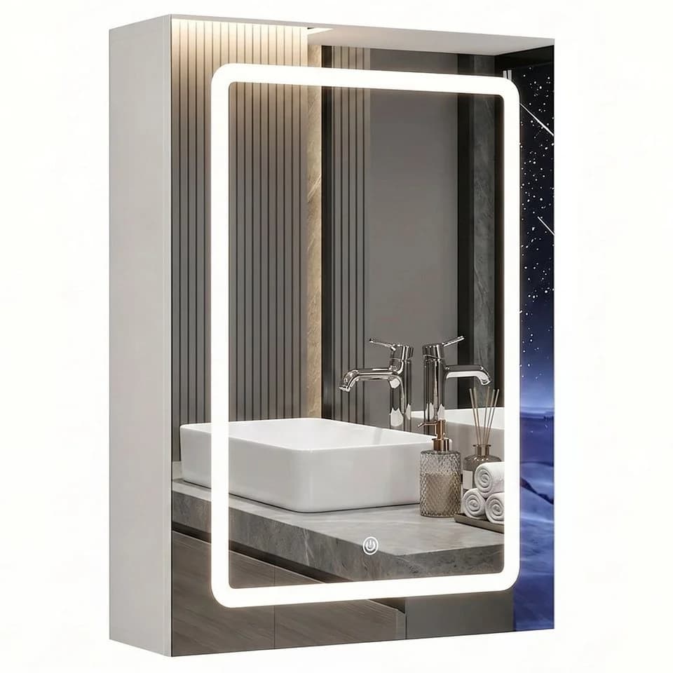 Gdood Badezimmerspiegelschrank Doppeltür mit LED & Touchschalter Weiß - Bild 2