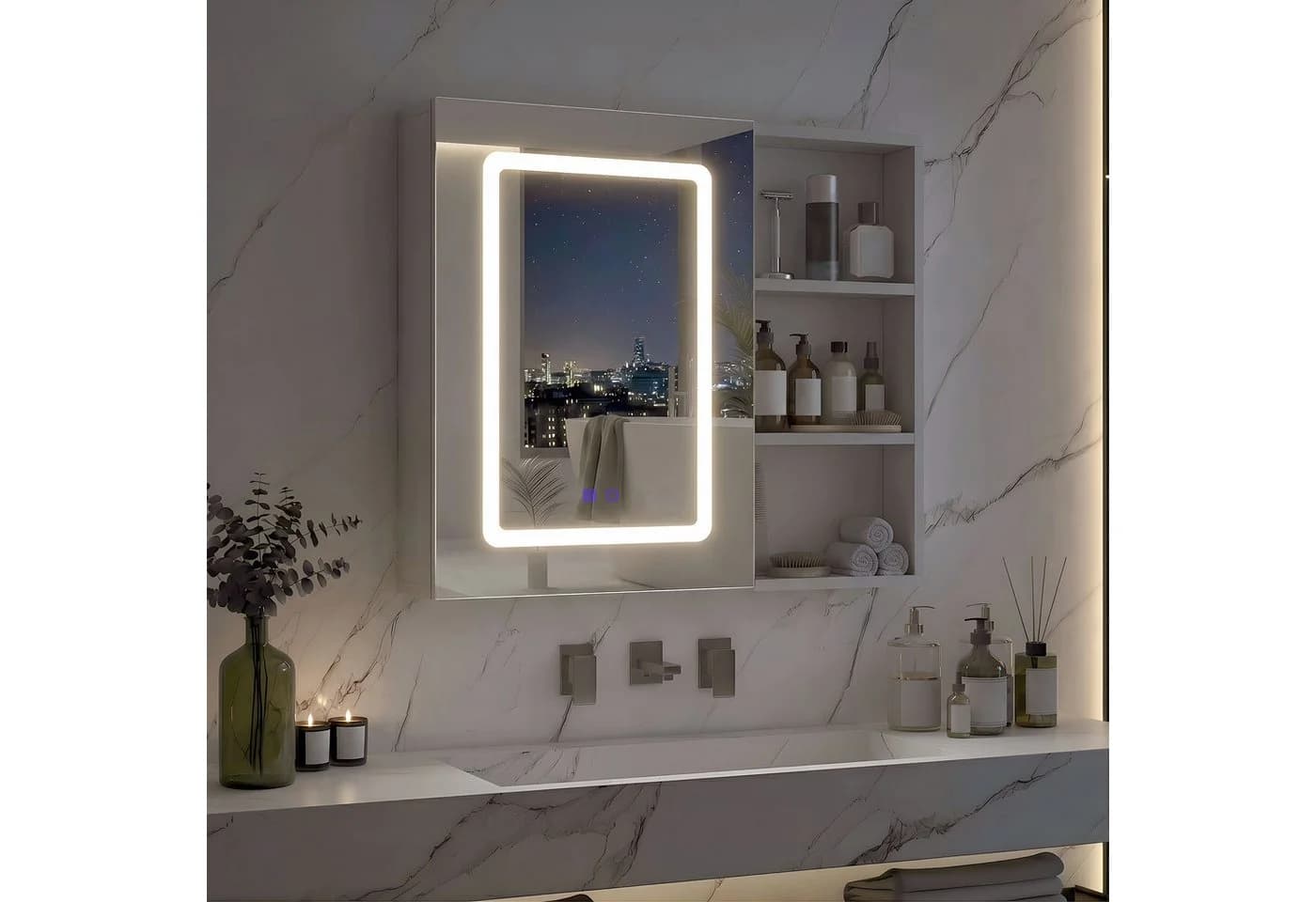 Gdood Spiegelschrank mit LED Licht 60x60cm Weiß - Bild 2
