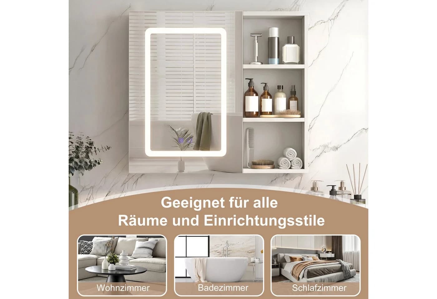 Gdood Spiegelschrank mit LED Licht 60x60cm Weiß - Bild 4