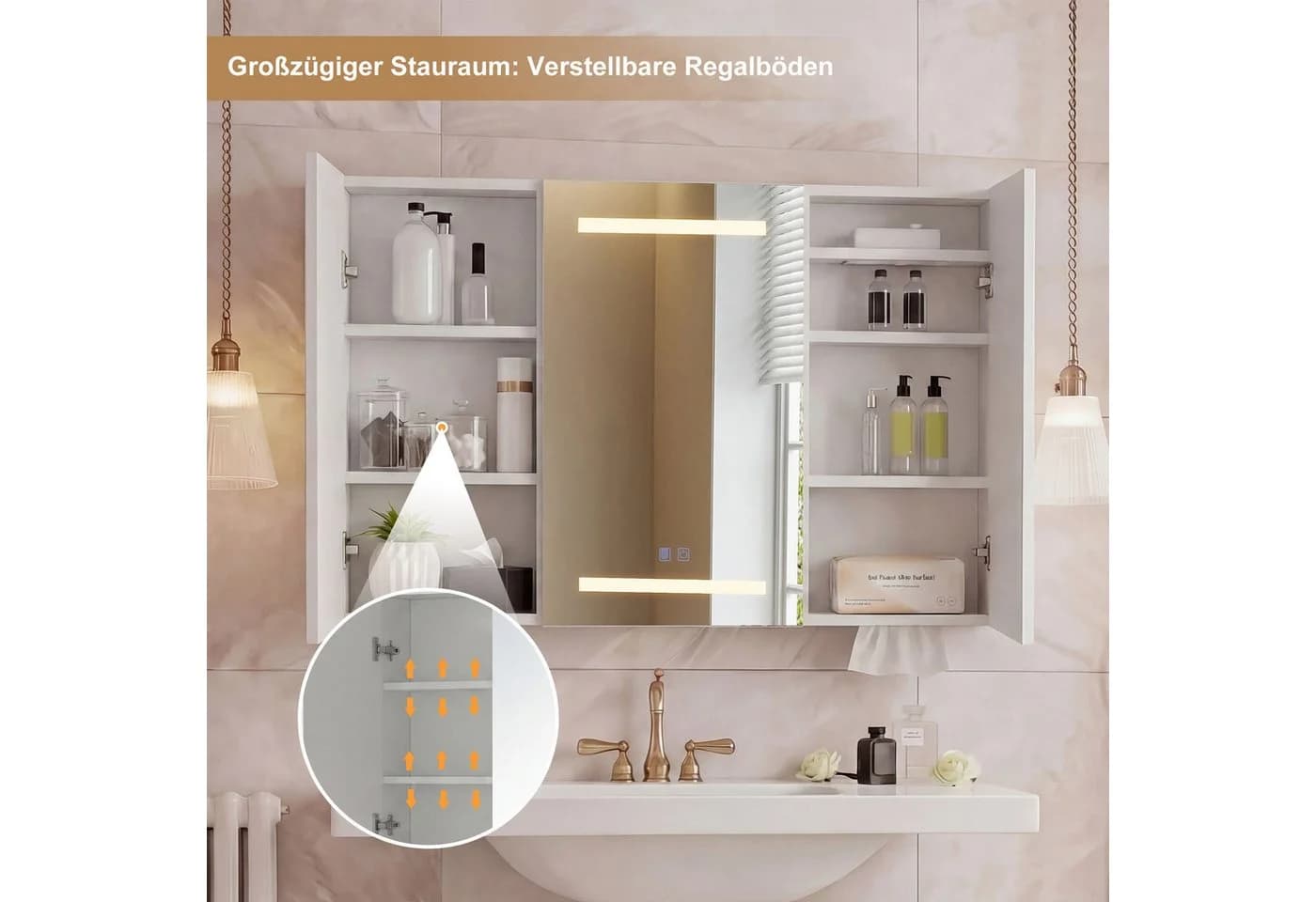 Gdood Badezimmerspiegelschrank mit LED, Touchschalter & Steckdosen - Bild 5