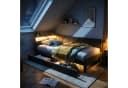PXloue Polsterbett mit LED, Samtstoff Grau, 2 Schubladen, Ladestation Bild 2