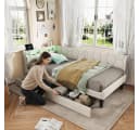 PXloue Polsterbett mit LED, Samt, Ausziehbett beige Bild 1