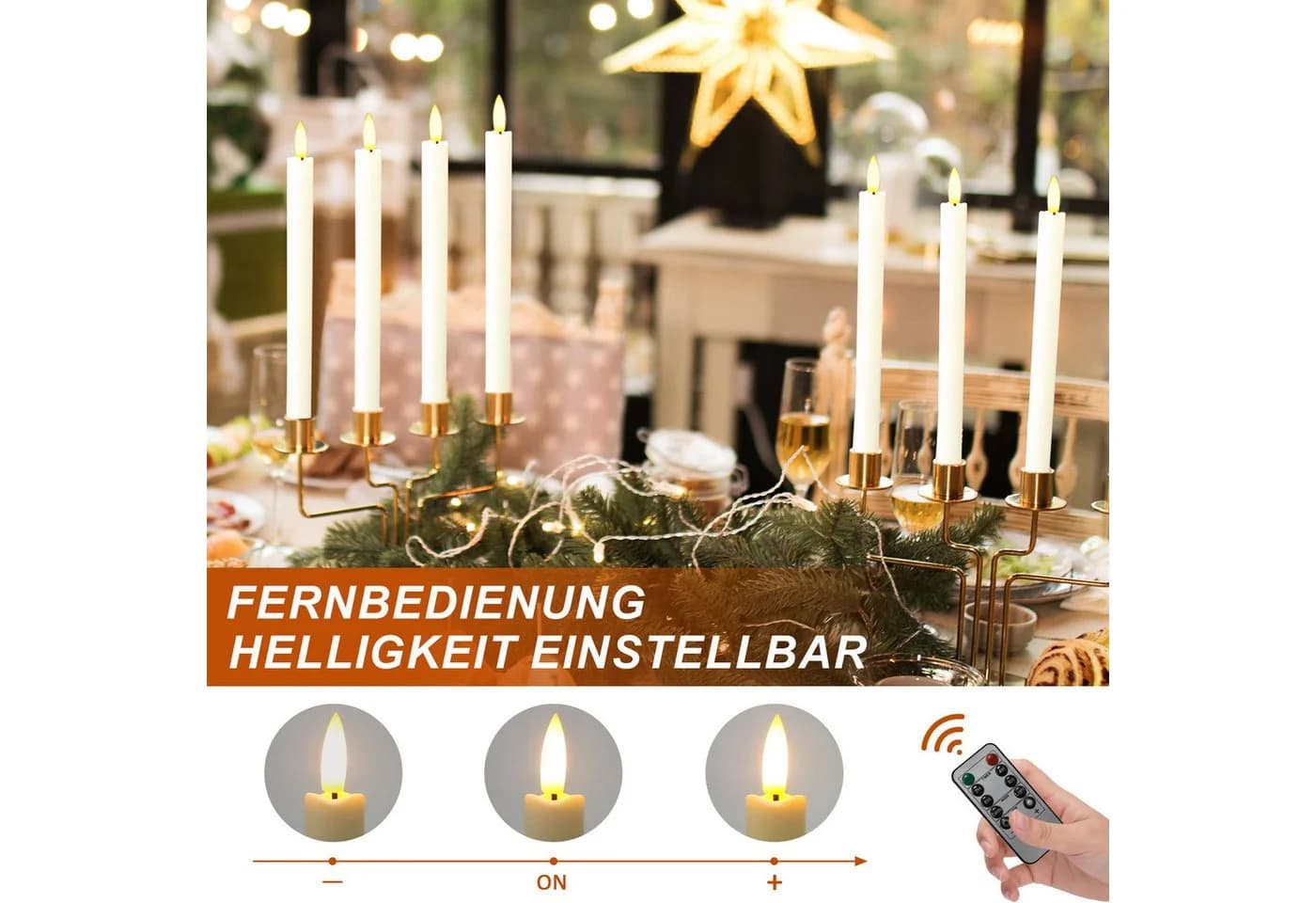 OZAVO LED-Stabkerzen 6/12er Pack mit Fernbedienung & Timer, Dimmbar, Warmweiß - Bild 3