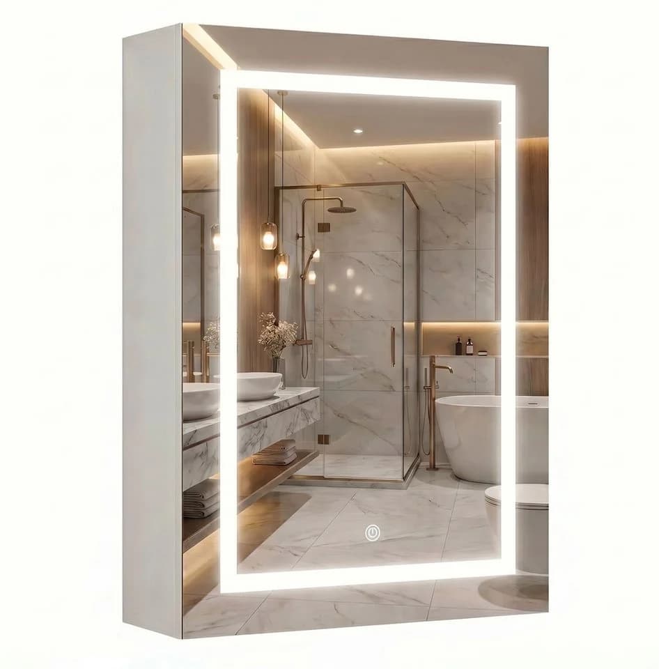 Gdood Badezimmerspiegelschrank Doppeltür mit LED & Touchschalter Weiß - Bild 2