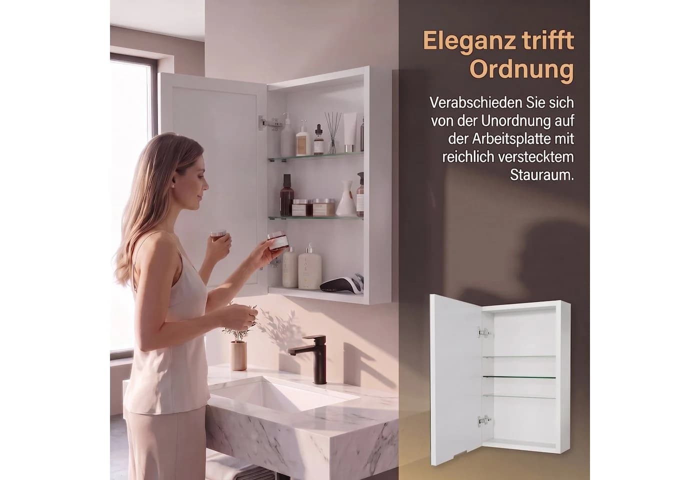 Gdood Badezimmerspiegelschrank Doppeltür mit LED & Touchschalter Weiß - Bild 3