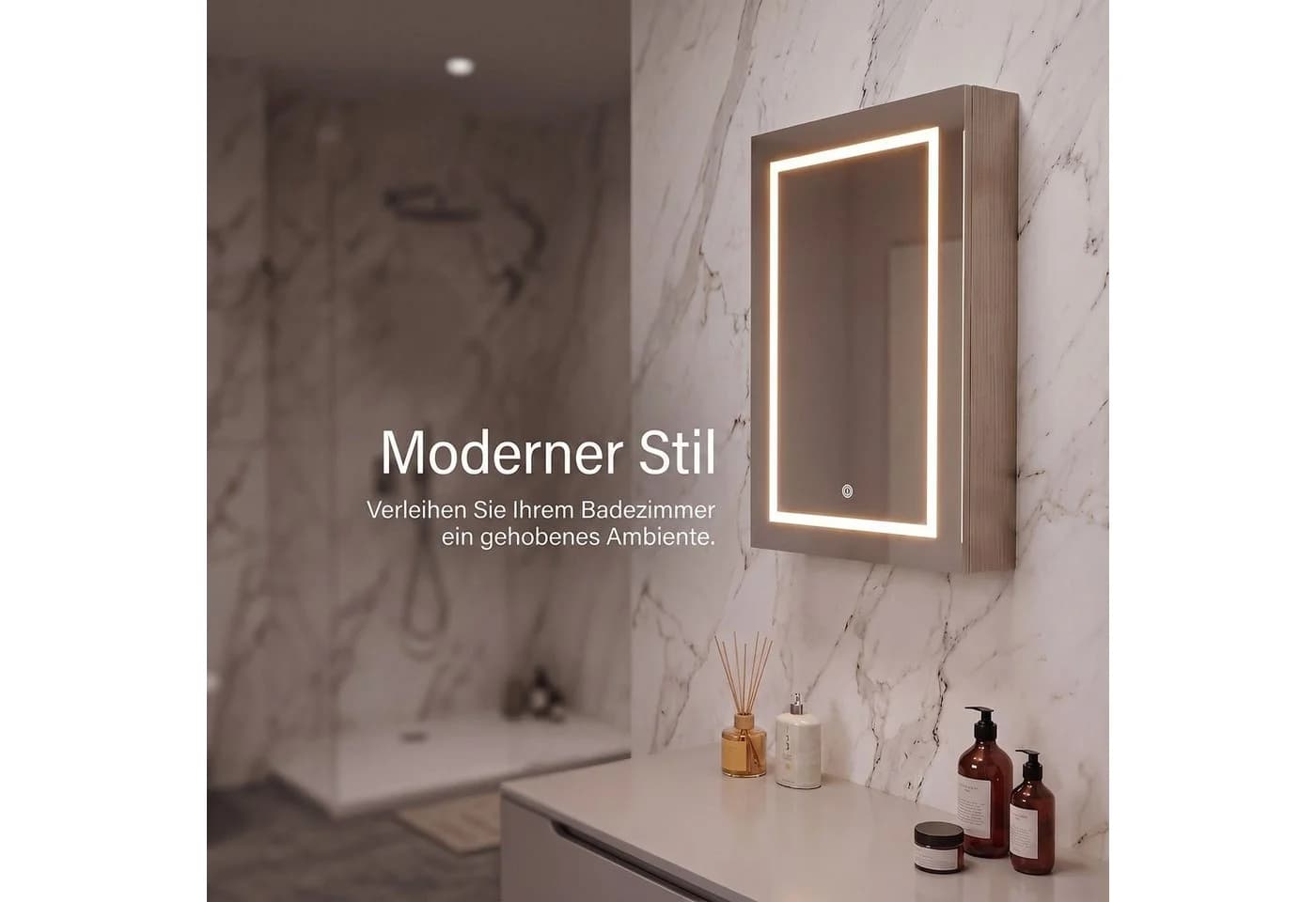 Gdood Badezimmerspiegelschrank Doppeltür mit LED & Touchschalter Weiß - Bild 4