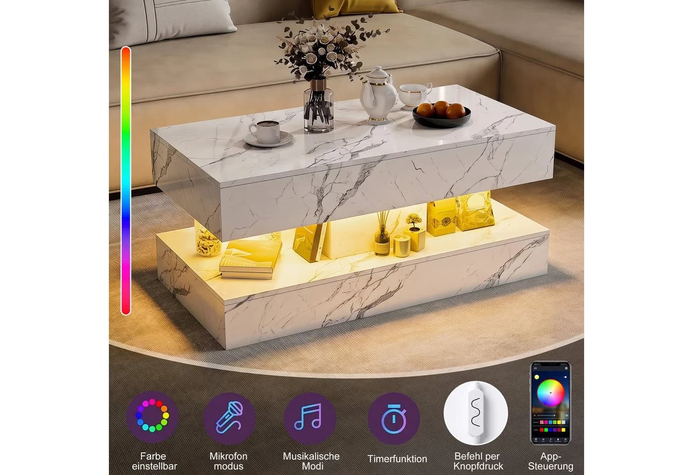 Gdood Couchtisch mit LED-Beleuchtung und Stauraum - Bild 3