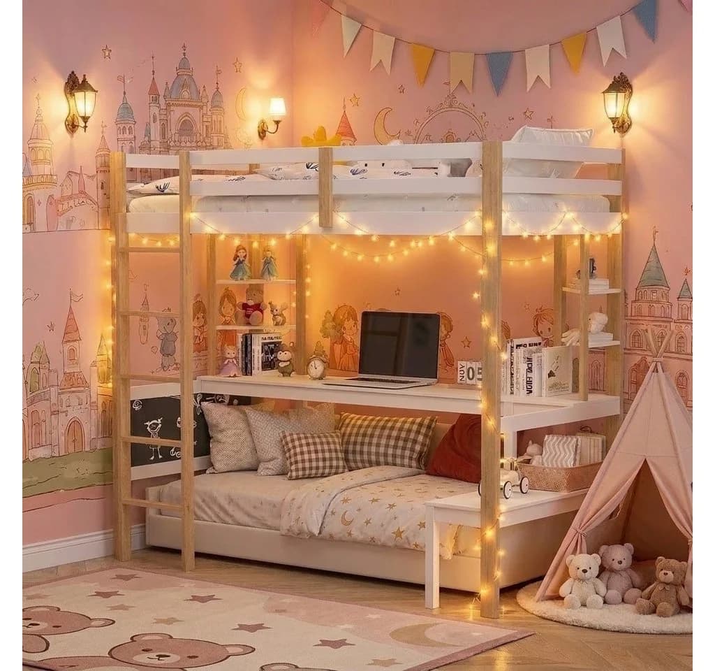 PXloue Hochbett 90x200 cm Weiß mit Stauraum-Treppe - Bild 2