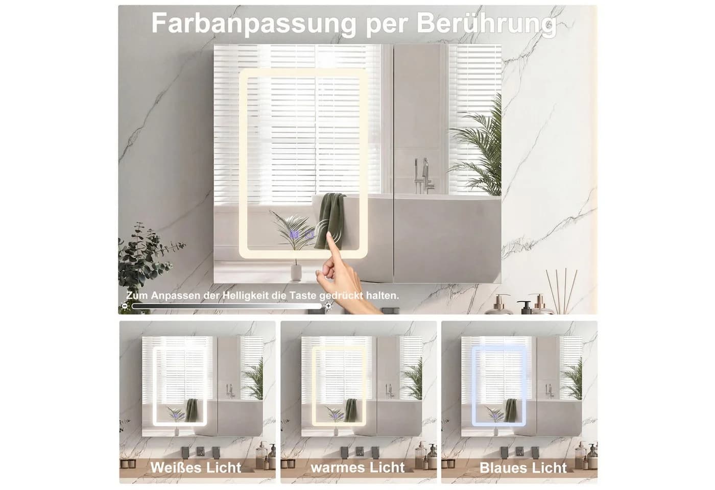 PXloue Badezimmerspiegelschrank mit LED-Beleuchtung & Touchschalter - Bild 5