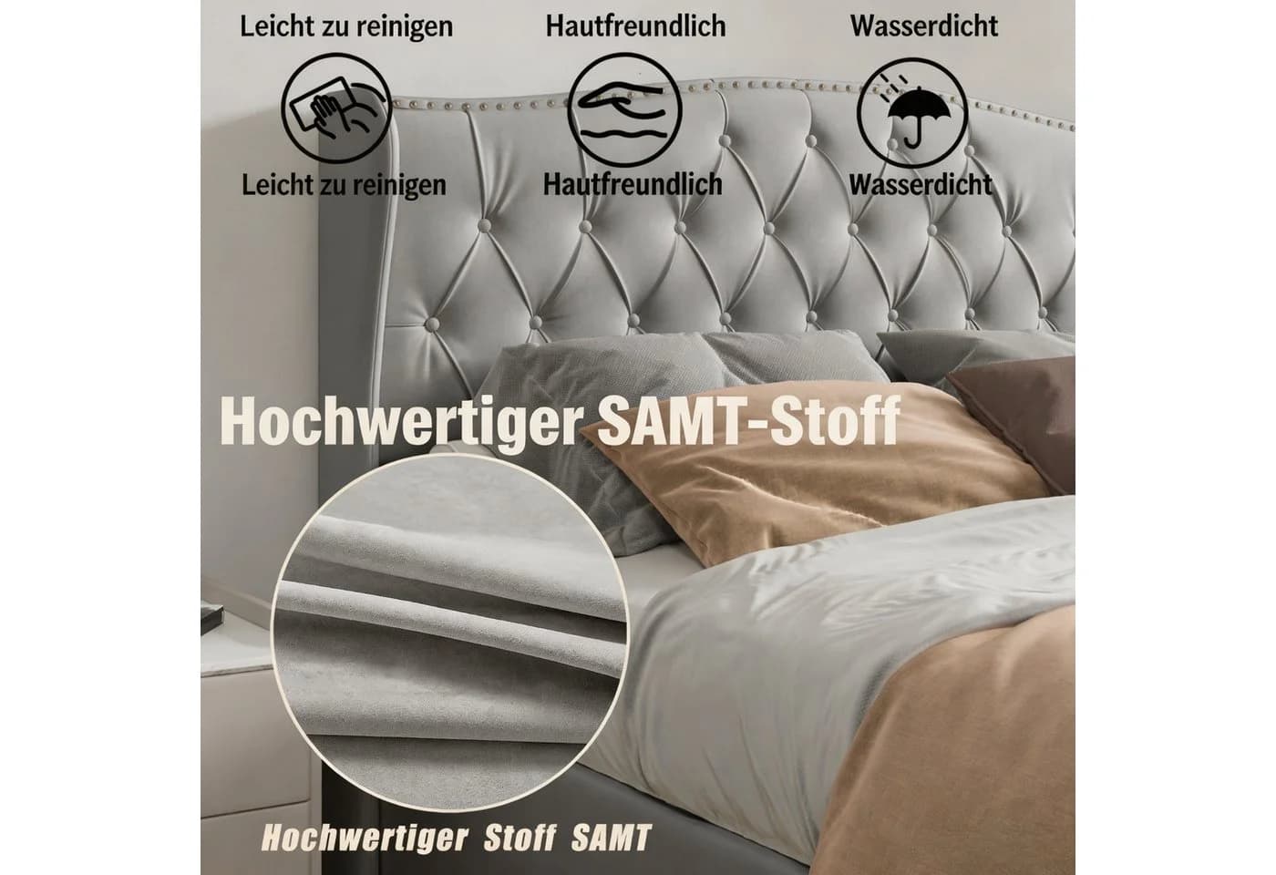 Simurq Polsterbett Chesterfield Grau Leinen Bettkasten - Bild 5