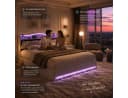 Simurq Polsterbett 160x200cm LED USB Stauraum Samt Grau Beige Bild 1