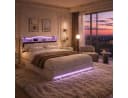 Simurq Polsterbett 160x200cm LED USB Stauraum Samt Grau Beige Bild 2