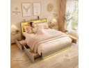 Simurq Polsterbett Beige LED-Kopfteil 4 Schubladen USB Bild 1