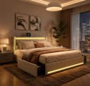Simurq Polsterbett Beige LED-Kopfteil 4 Schubladen USB Bild 2