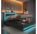 PXloue Polsterbett mit LED & Bettkasten Grau Leinen Bild 1