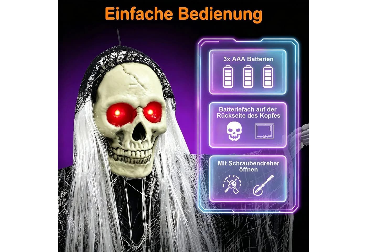 OZAVO Hängender Skelett-Geist Deko mit Geräuschsensor & leuchtenden Augen - Bild 4