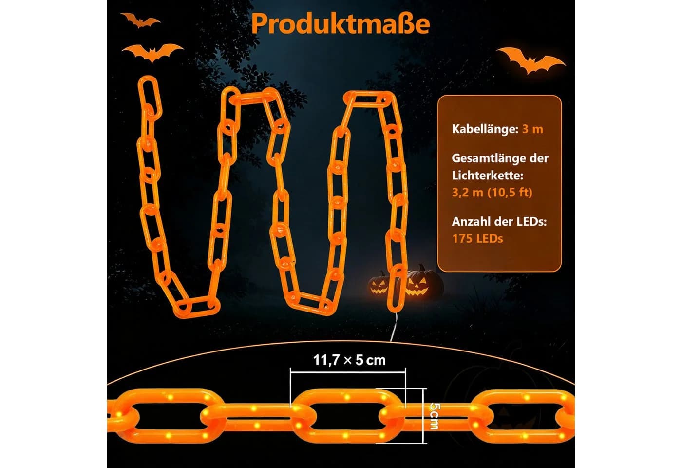 OZAVO LED-Lichterkette Halloween 3,2 m 175 LEDs Orange