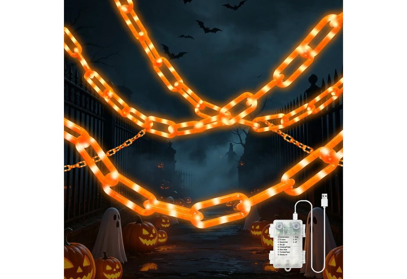 OZAVO LED-Lichterkette Halloween 3,2 m 175 LEDs Orange - Bild 2