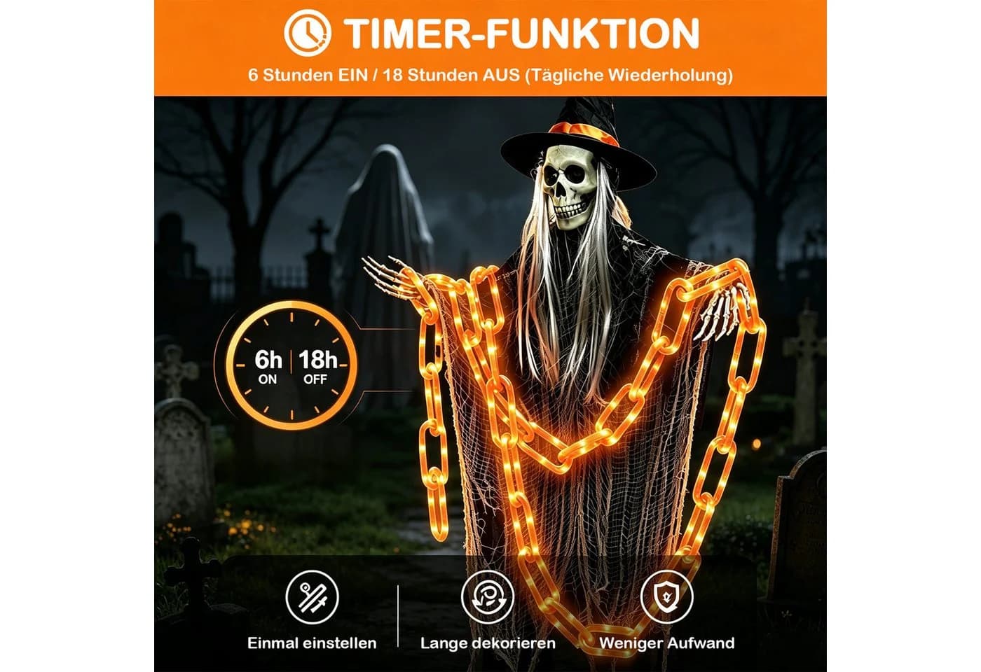 OZAVO LED-Lichterkette Halloween 3,2 m 175 LEDs Orange - Bild 4