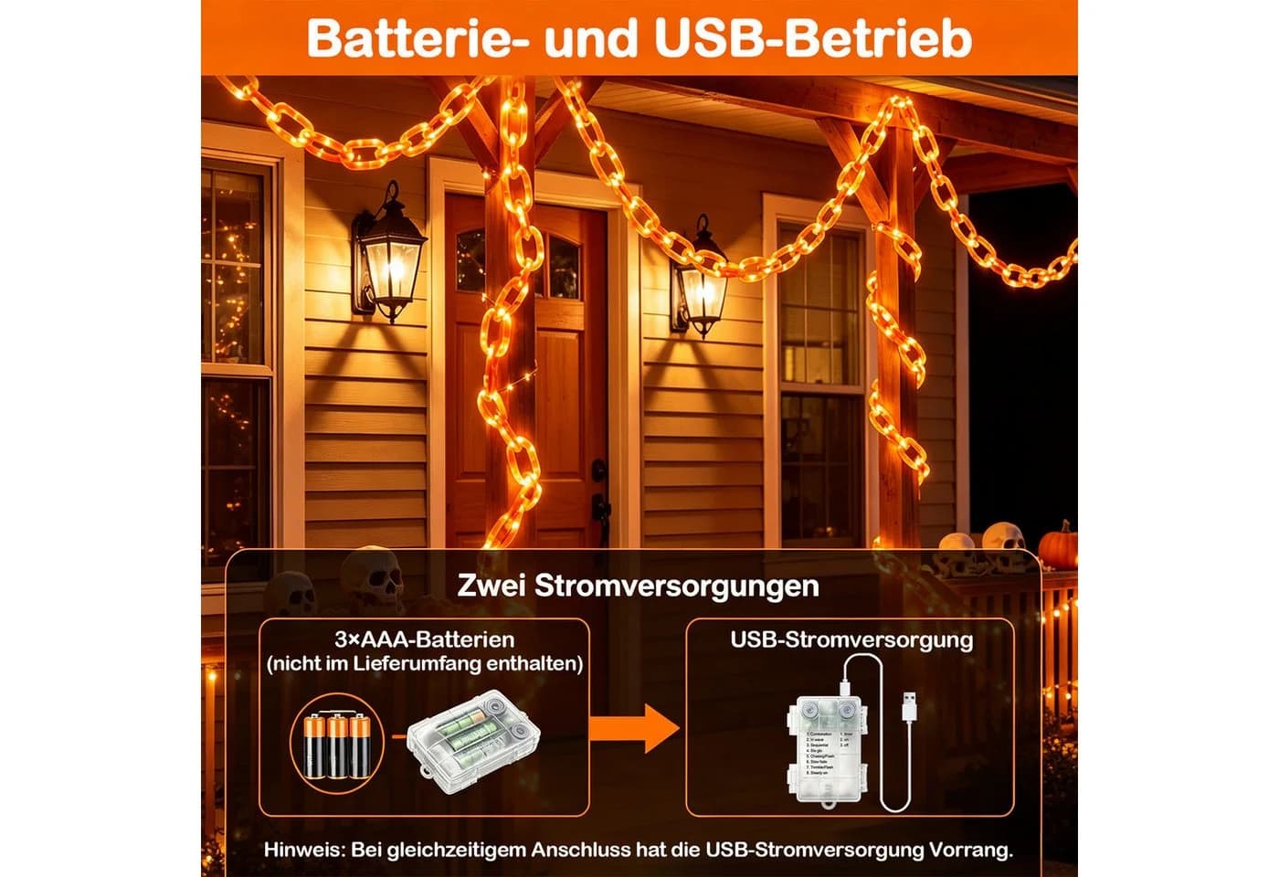 OZAVO LED-Lichterkette Halloween 3,2 m 175 LEDs Orange - Bild 5