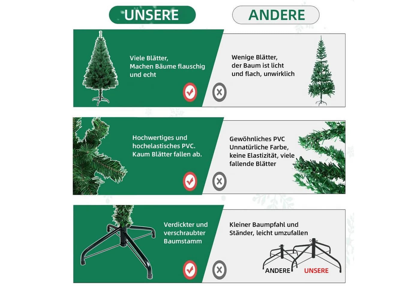 SunJas Künstlicher Weihnachtsbaum Grün mit Metallständer - Bild 5