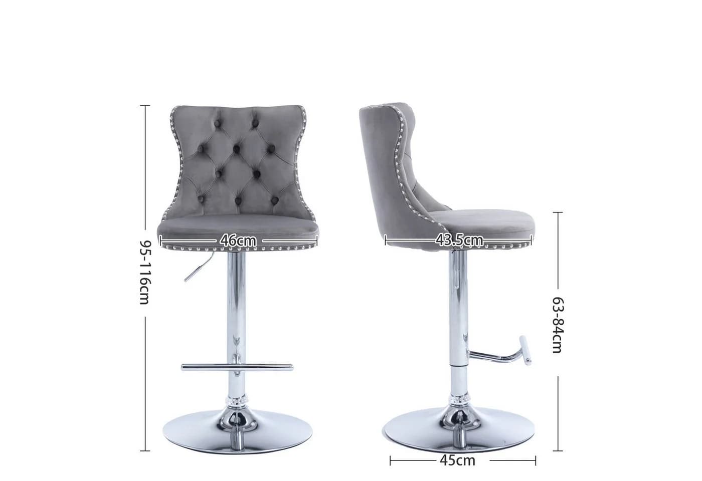 IDEASY Samt-Barhocker 2er Set höhenverstellbar 360° drehbar Chrom Schwarz/Silber - Bild 5