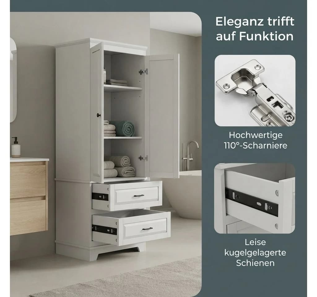 PXloue Kleiderschrank Schiebetür Weiß 2 Türen 2 Schubladen - Bild 3