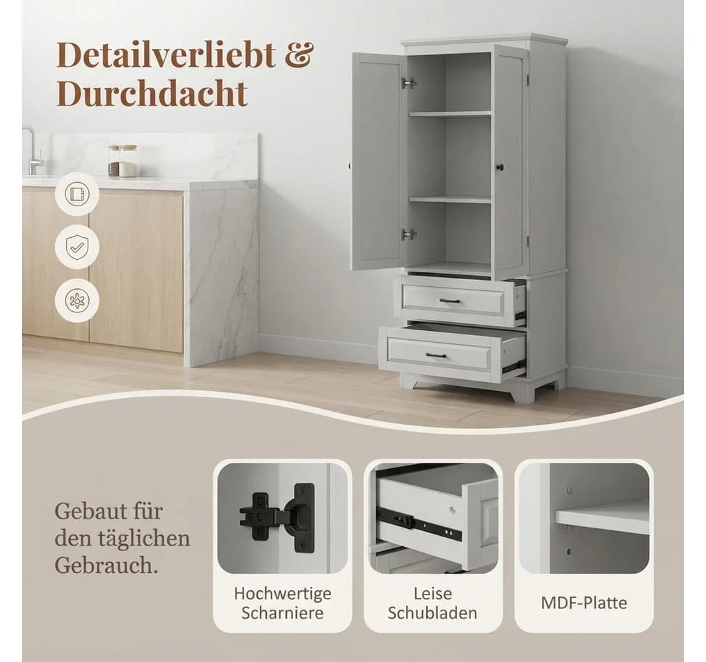 PXloue Kleiderschrank Schiebetür Weiß 2 Türen 2 Schubladen - Bild 5