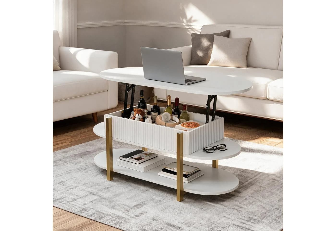 PXloue Höhenverstellbarer Couchtisch mit Stauraum und Lift-Top - Bild 2