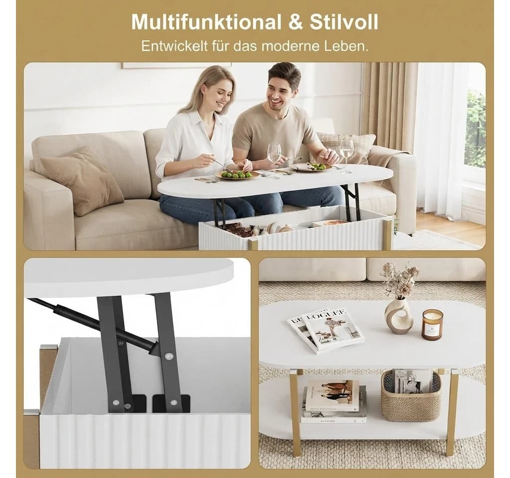 PXloue Höhenverstellbarer Couchtisch mit Stauraum und Lift-Top - Bild 3