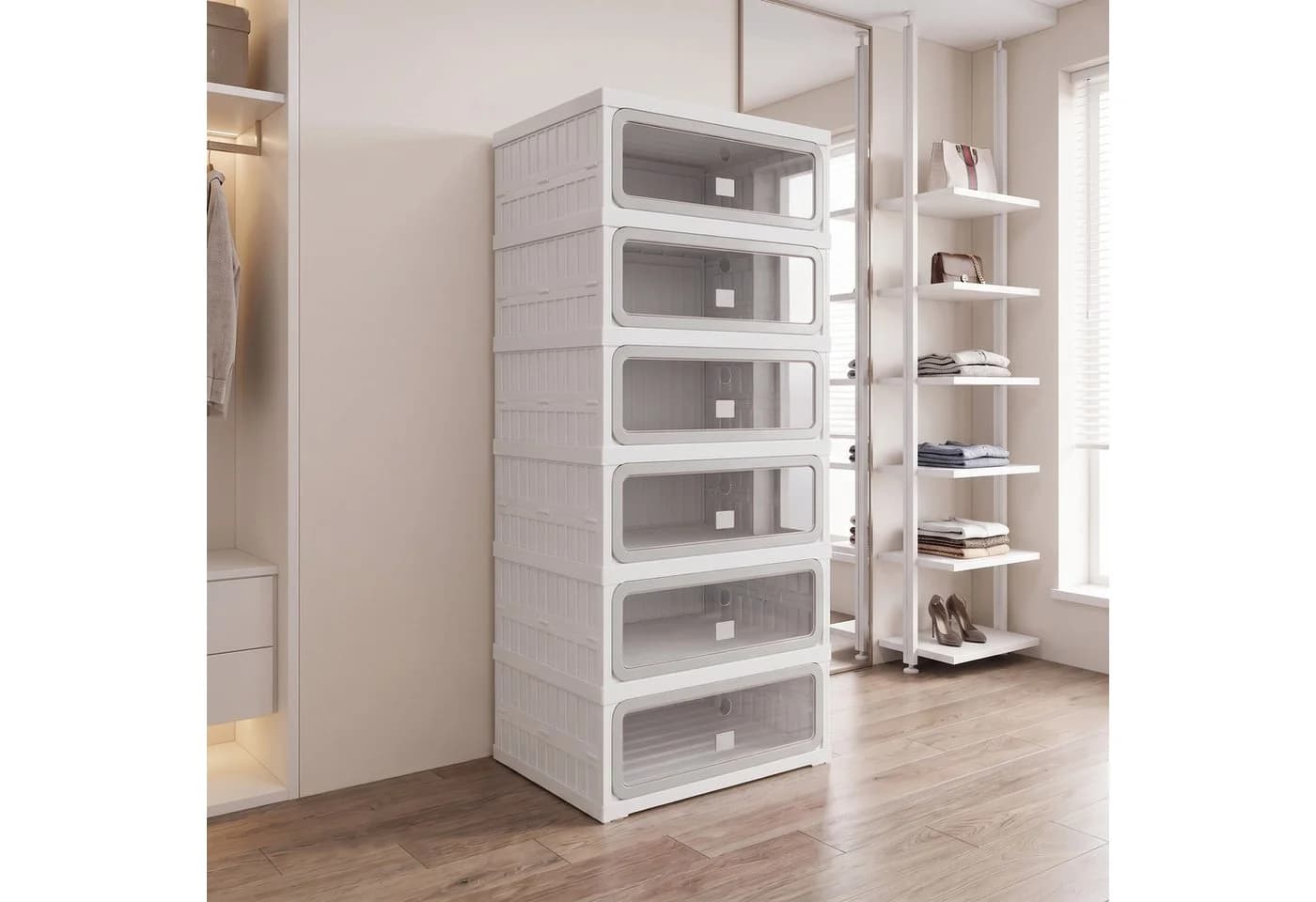 PXloue Schuhschrank Weiß Klappbar 6 Fächer Kunststoff - Bild 2