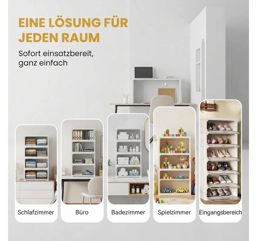 PXloue Schuhschrank Weiß Klappbar 6 Fächer Kunststoff - Bild 4
