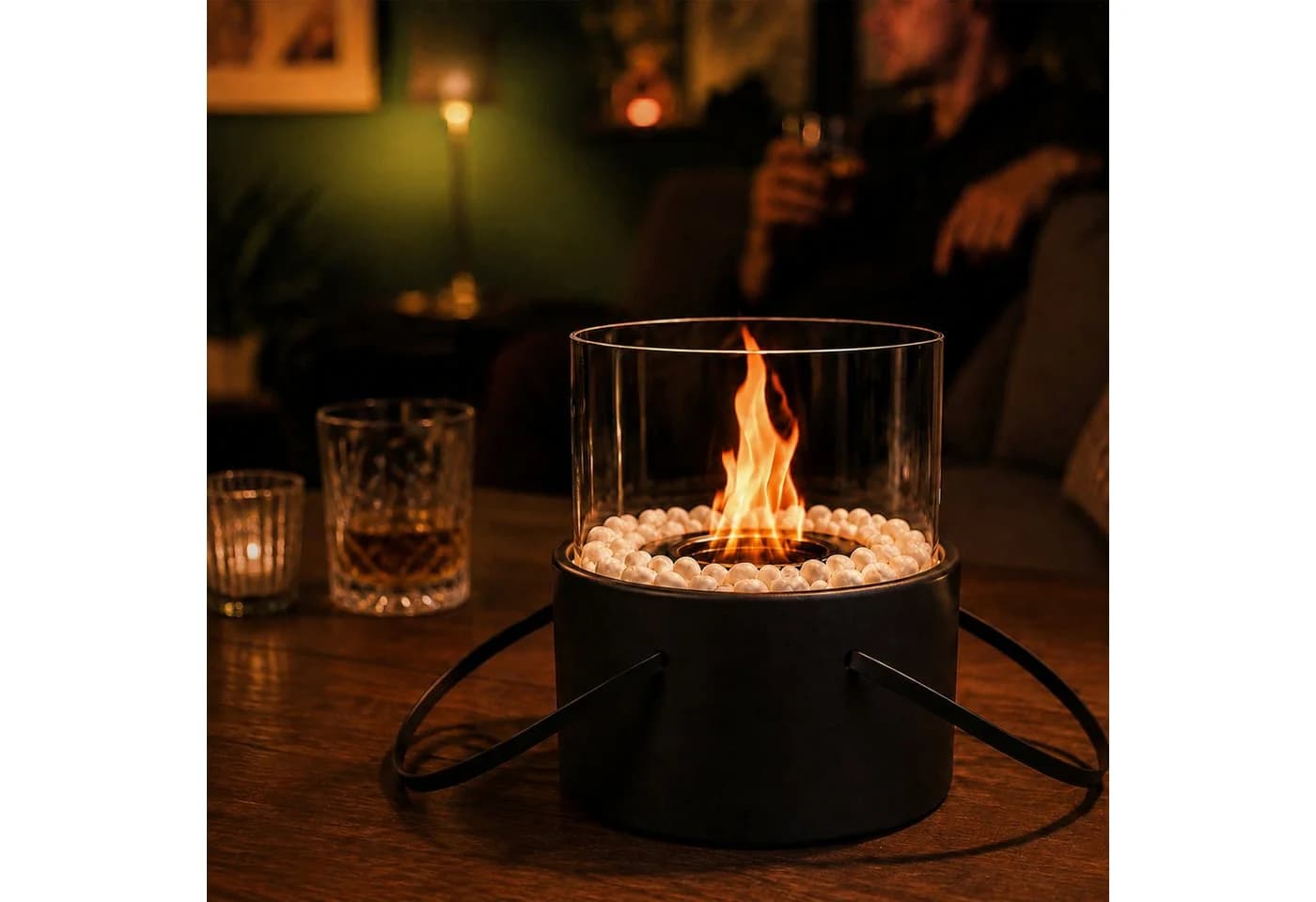 ZMH Tragbares Tischfeuer Schwarz mit Glaszylinder & Löschdeckel - Bild 5