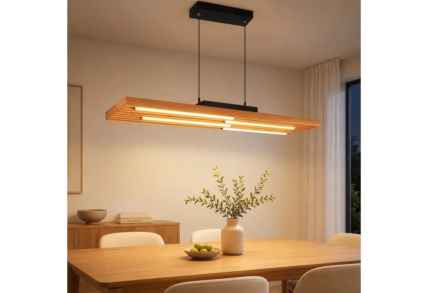 ZMH LED Pendelleuchte Modernes Holz 33W Dimmbar Fernbedienung - Bild 2