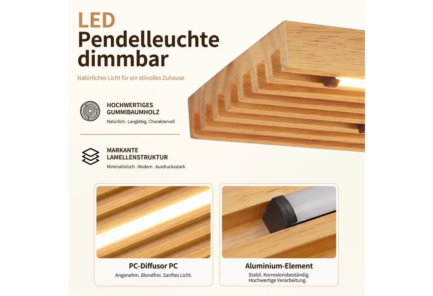 ZMH LED Pendelleuchte Modernes Holz 33W Dimmbar Fernbedienung - Bild 4