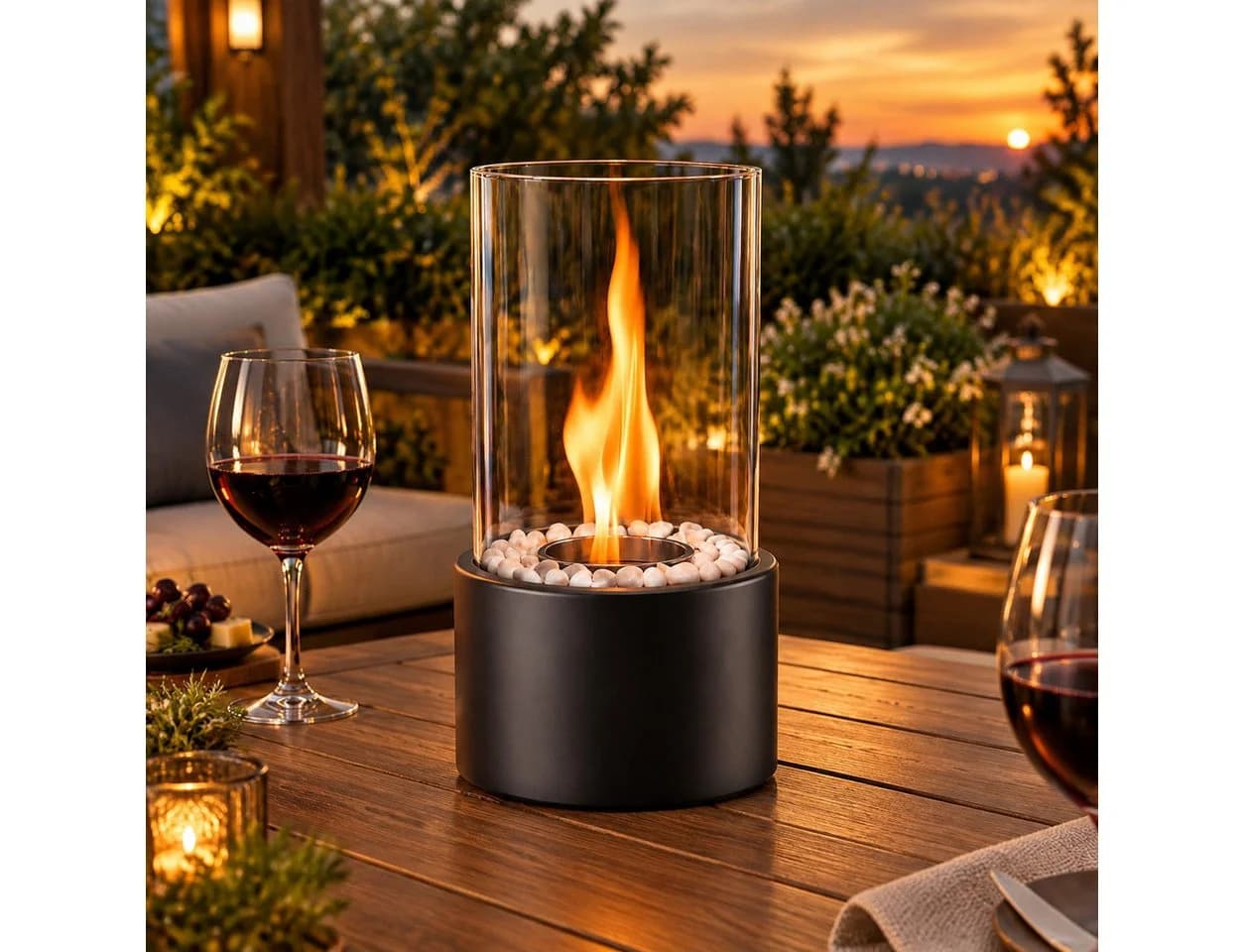 ZMH Tischfeuer Schwarz mit Glaszylinder und Windschutz - Bild 2