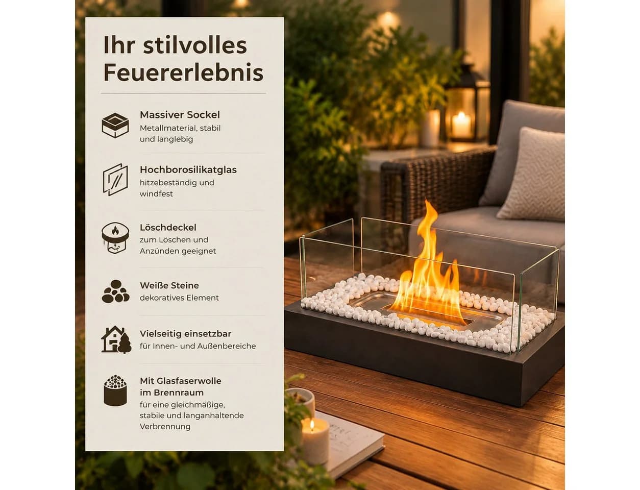 ZMH Tischkamin Ethanol Schwarz Glas Edelstahl 250ml - Bild 3