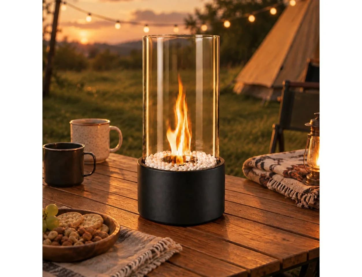 ZMH Tischkamin Ethanol Glas Edelstahl Indoor Outdoor Dekokamin Set