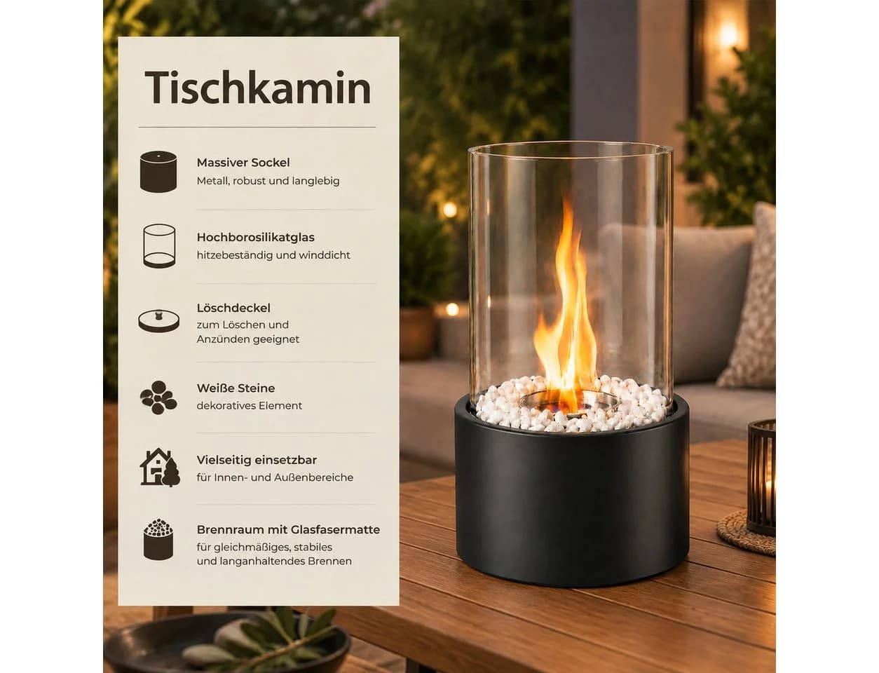 ZMH Tischkamin Ethanol Glas Edelstahl Indoor Outdoor Dekokamin Set - Bild 3