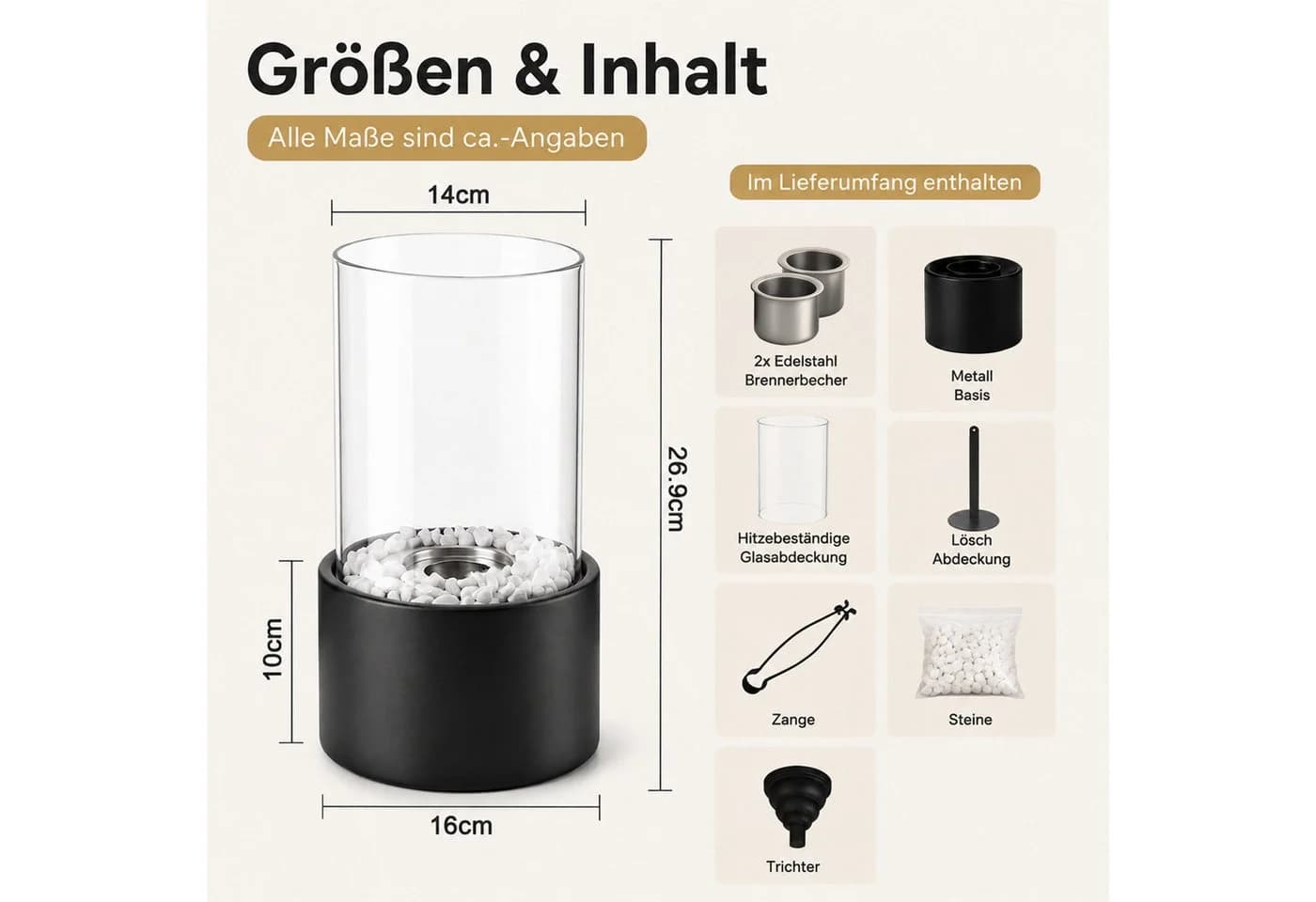 ZMH Tischkamin Ethanol Glas Edelstahl Indoor Outdoor Dekokamin Set - Bild 5